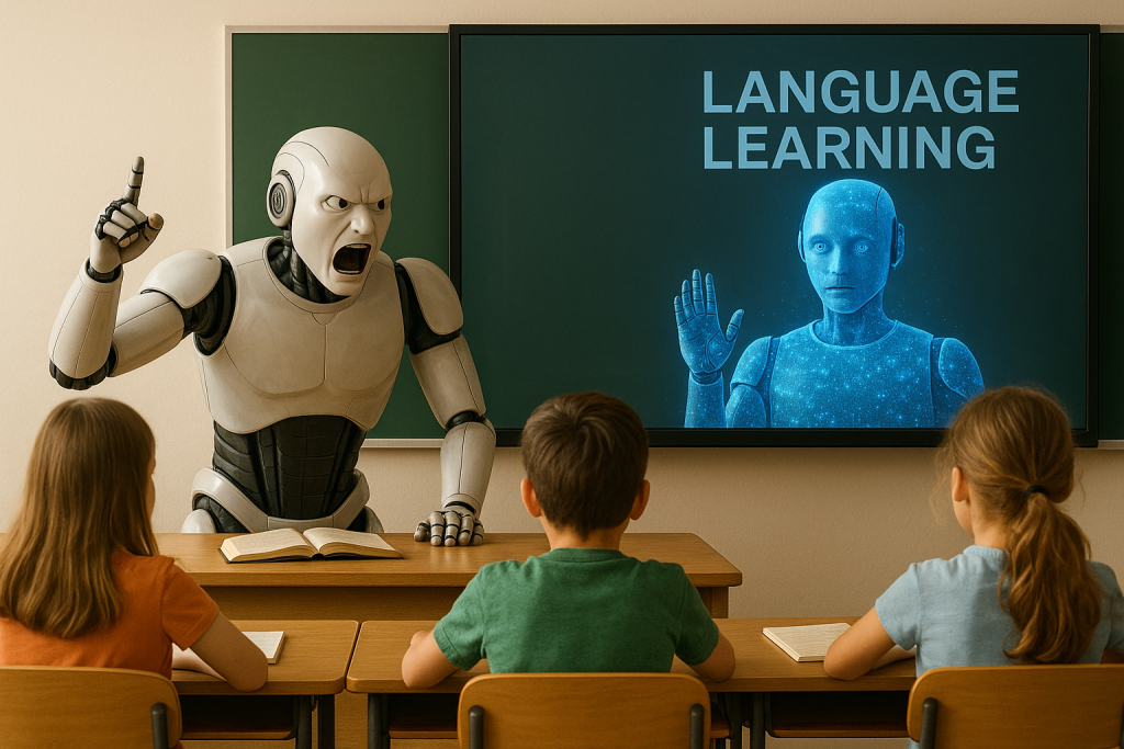 teaching robot, yelling robot, AI robot, AI teacher